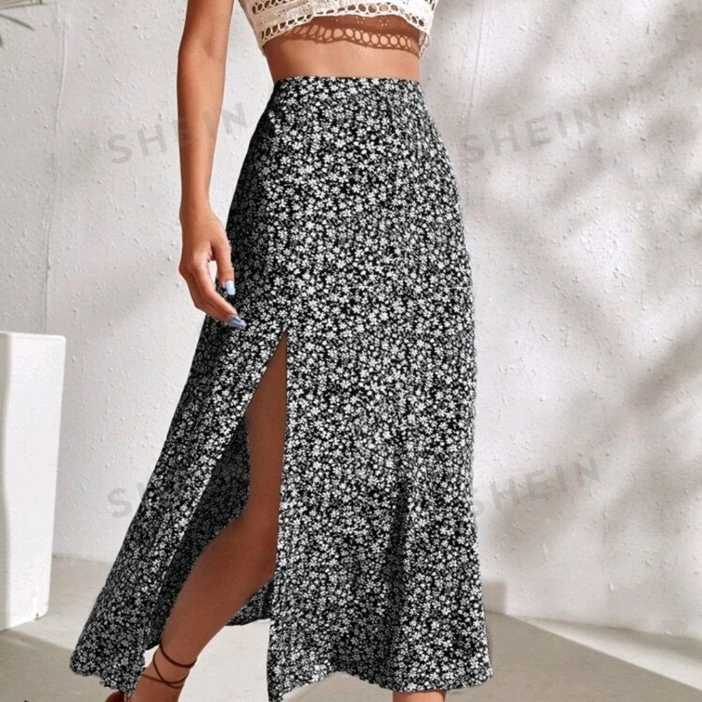 Floral Split Thigh Skirt